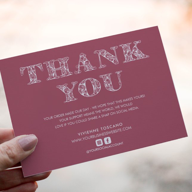 BUSINESS THANK YOU ELEGANT SWIRL LOGO  PINK WHITE ENCLOSURE CARD (Creator Uploaded)