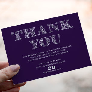 BUSINESS THANK YOU ELEGANT SWIRL LOGO PURPLE ENCLOSURE CARD
