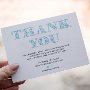 BUSINESS THANK YOU ELEGANT TURQUOISE SWIRL LOGO ENCLOSURE CARD