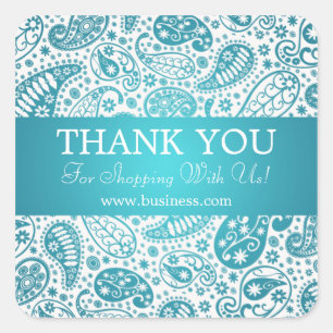 Business Thank You Fashion Paisley Turquoise Square Sticker