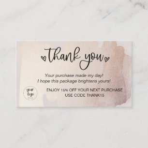 Business Thank You For Order Insert Gold Blush