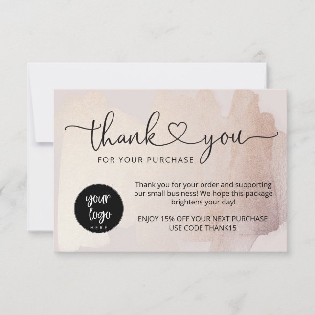 Business Thank You For Order Insert Gold Blush Card (Front)