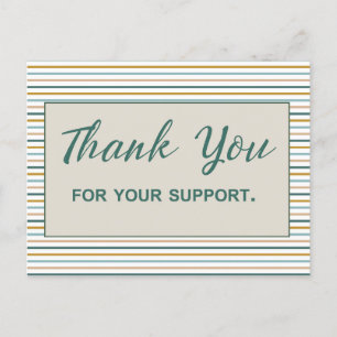 Business Thank You for Support Minimalist Stripes Postcard