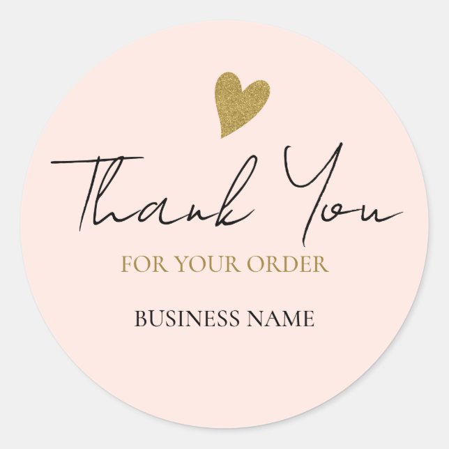 Business Thank You For Your Order Blush Pink Gold Classic Round Sticker (Front)