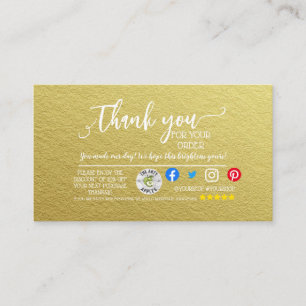 Business Thank You for your order gold packing Referral Card