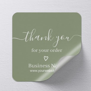 Business Thank You for Your Order Sage Green Square Sticker