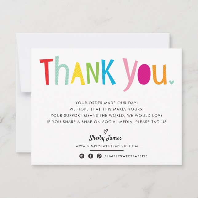 BUSINESS THANK YOU fun bright colourful typography (Front)