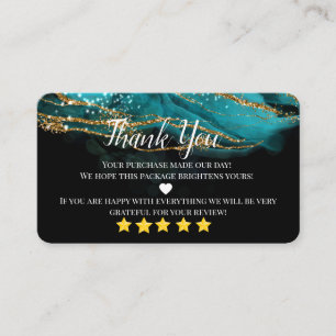 business thank you homemade gold teal heart card