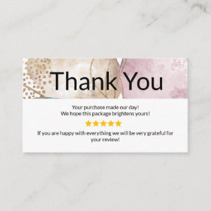 business thank you homemade pink and gold glitter card