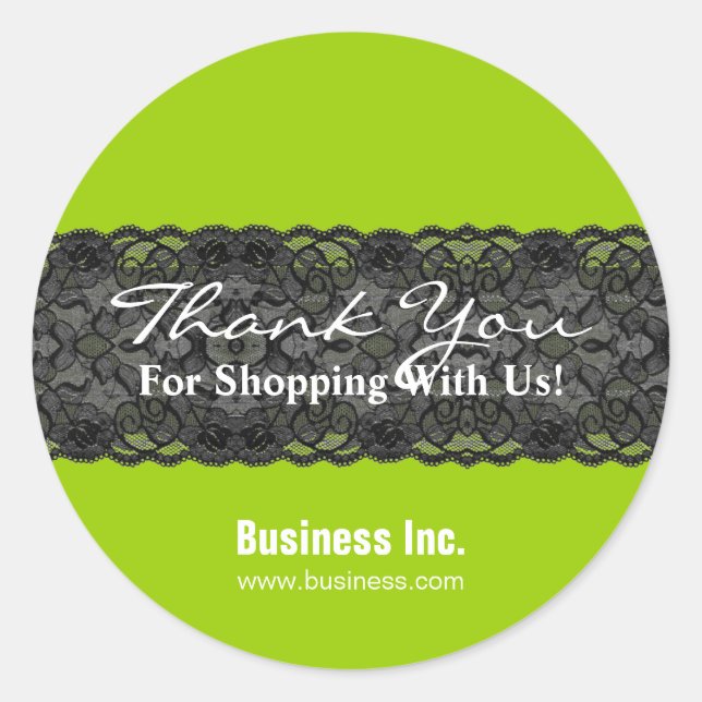 Business Thank You Lace Green Classic Round Sticker (Front)