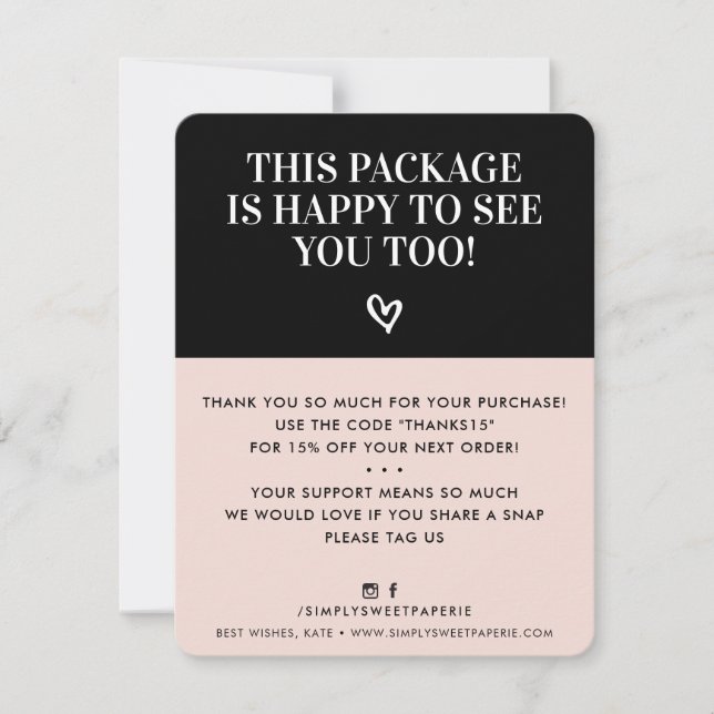 BUSINESS THANK YOU minimal modern blush pink black (Front)