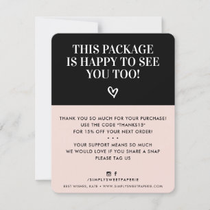 BUSINESS THANK YOU minimal modern blush pink black Card