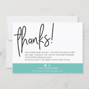 BUSINESS THANK YOU modern bold handlettered mint Card
