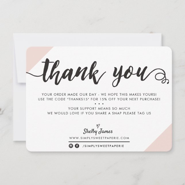 BUSINESS THANK YOU modern chic corners script pink (Front)