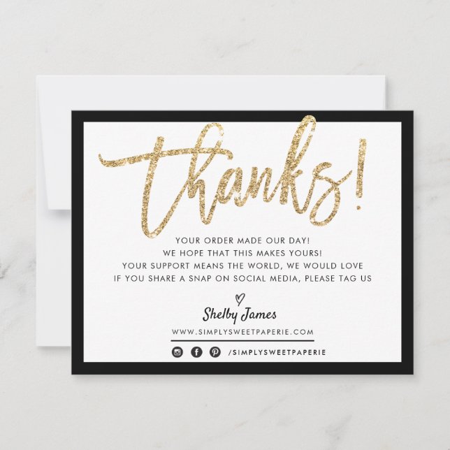 BUSINESS THANK YOU modern chic gold glitter script (Front)