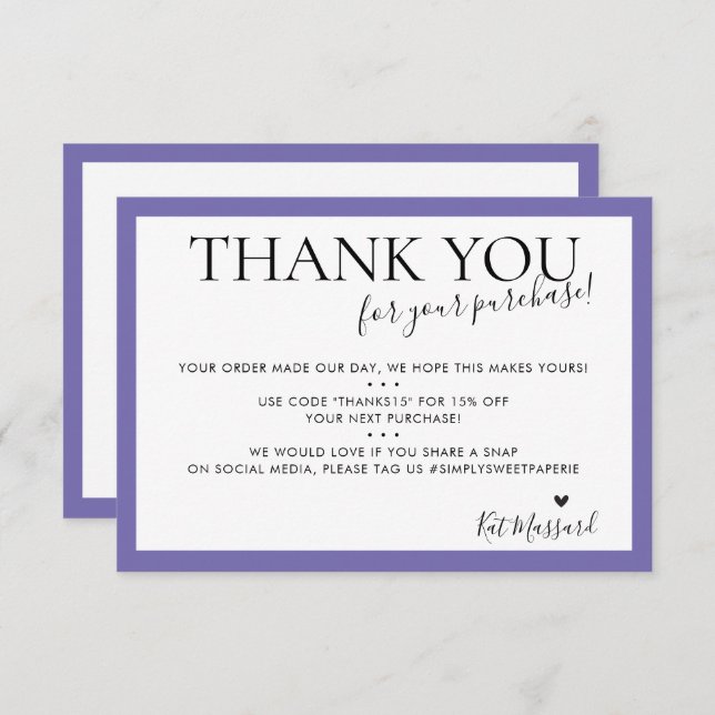 BUSINESS THANK YOU modern chic purple (Front/Back)
