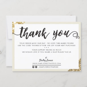 BUSINESS THANK YOU modern corner script cream gold Card