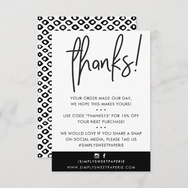 BUSINESS THANK YOU modern custome black white ikat (Front/Back)
