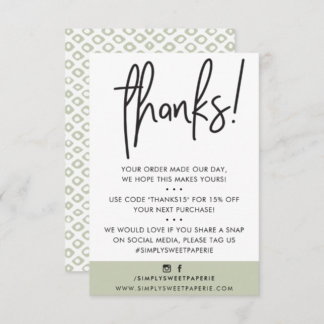 BUSINESS THANK YOU modern customer sage green ikat (Front/Back)