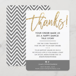 BUSINESS THANK YOU modern cute gold glitter grey Card