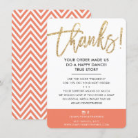 BUSINESS THANK YOU modern cute gold glitter orange