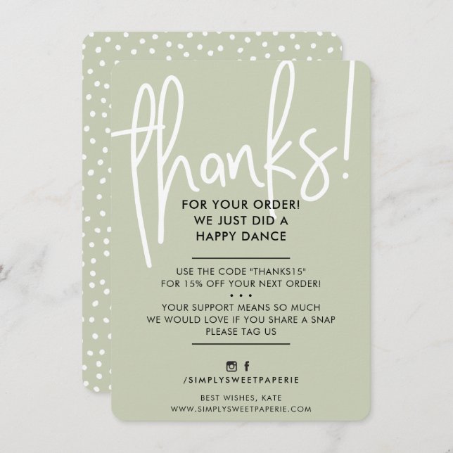 BUSINESS THANK YOU modern font sage green black (Front/Back)