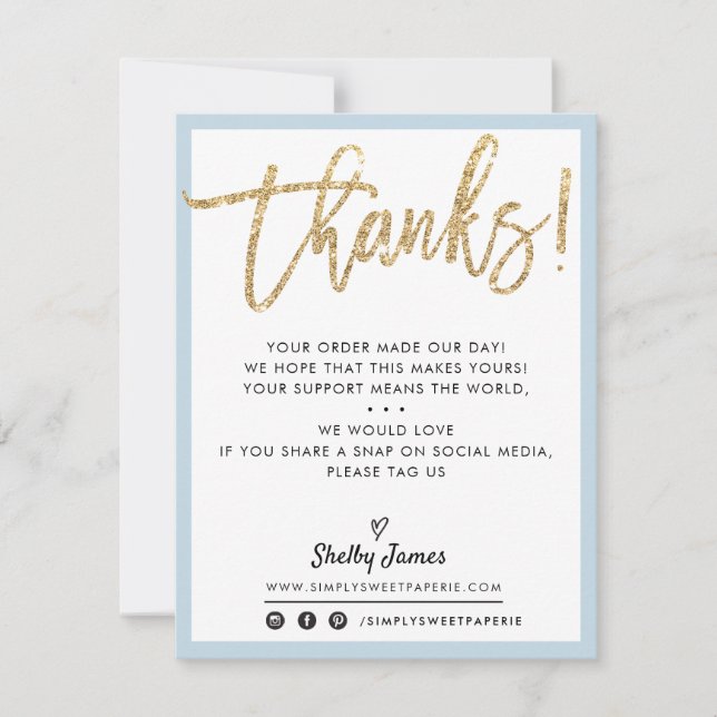 BUSINESS THANK YOU modern gold glitter pale blue (Front)