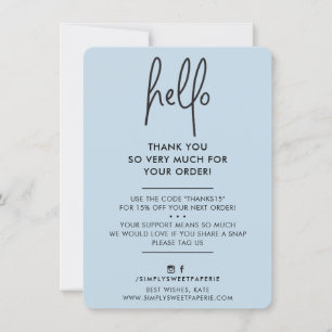 BUSINESS THANK YOU modern hello pale blue black Card