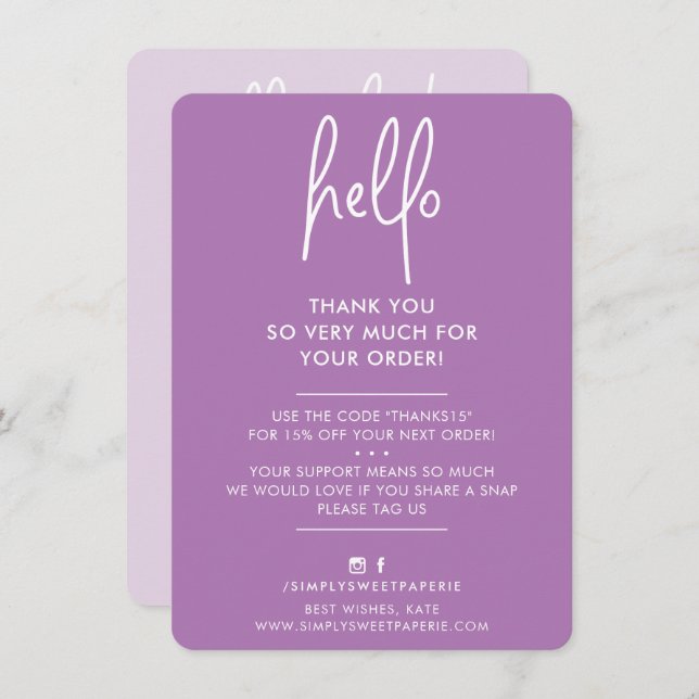 BUSINESS THANK YOU modern hello violet white (Front/Back)