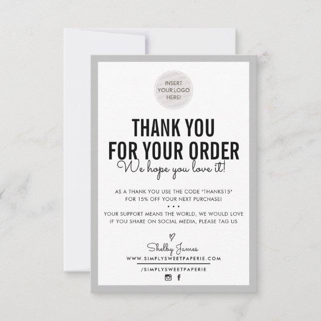 BUSINESS THANK YOU modern order insert plain grey Card (Front)