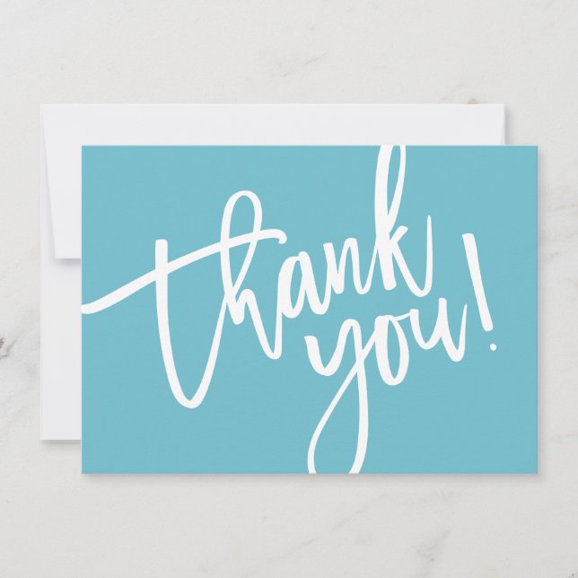 BUSINESS THANK YOU modern script insert aqua logo Card (Front)