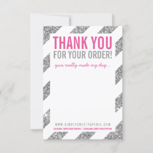 BUSINESS THANK YOU NOTE stripe silver glitter pink