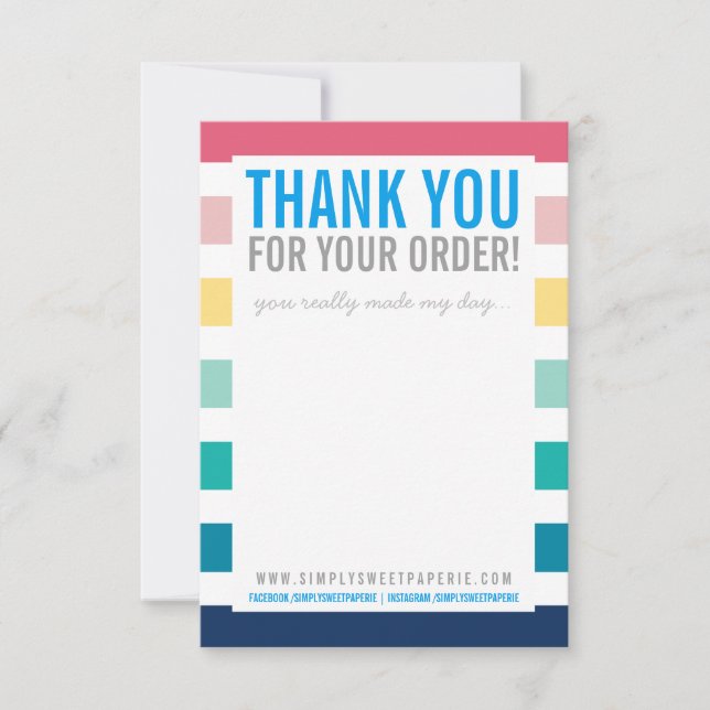 BUSINESS THANK YOU pastel colourful rainbow stripe (Front)