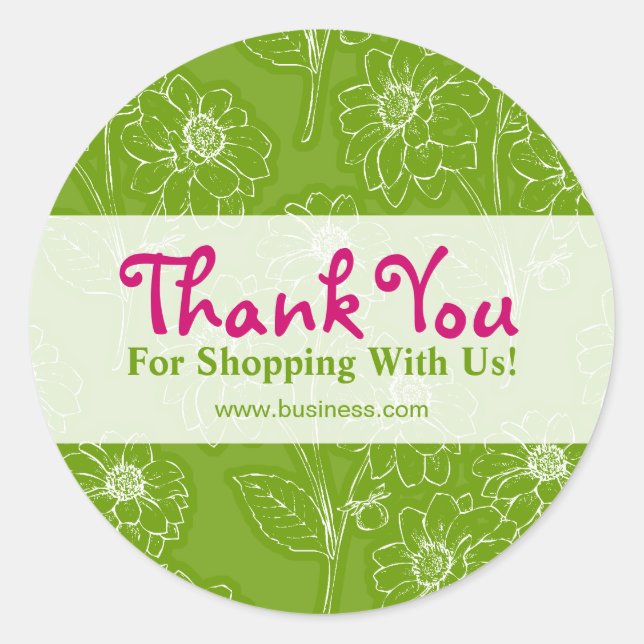 Business Thank You Pressed Flowers Lime Green Classic Round Sticker (Front)