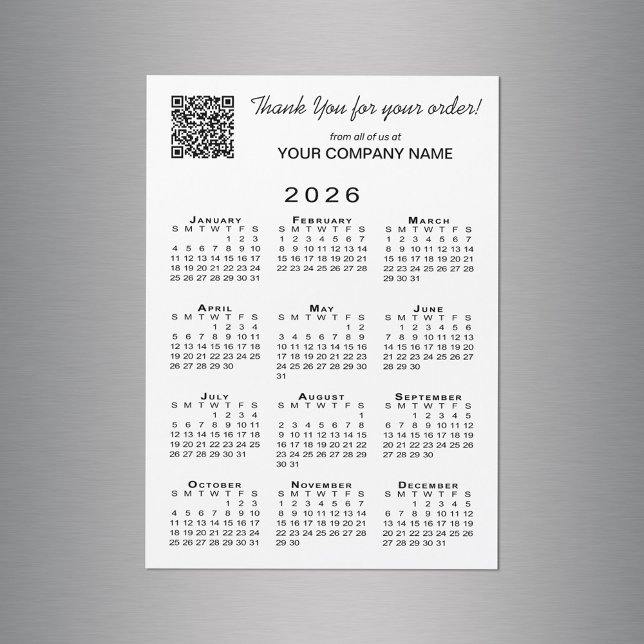Business Thank You QR Code 2026 Calendar Magnet (Business Thank You QR Code 2026 Calendar Magnet in situ)