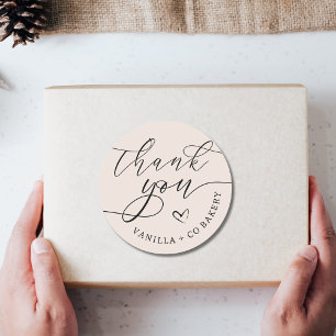 Business Thank You Script Heart Cream Classic Round Sticker