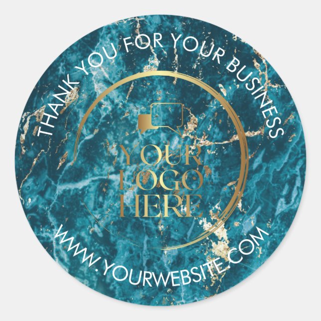 Business Thank You Stickers Custom Logo Aqua (Front)