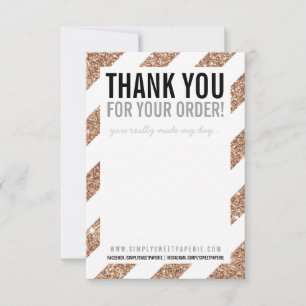 BUSINESS THANK YOU stripe rose gold glitter black