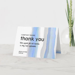 business thank you watercolor stripes blue grey  card