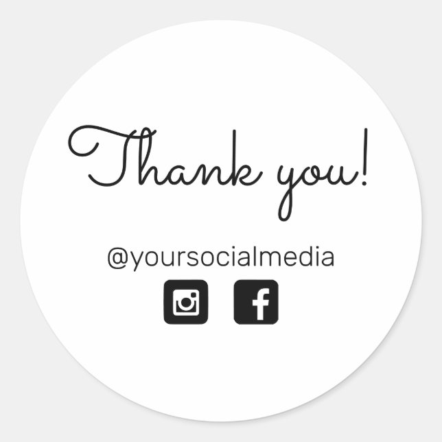 Business Thank you with Social Media Classic Round Sticker (Front)