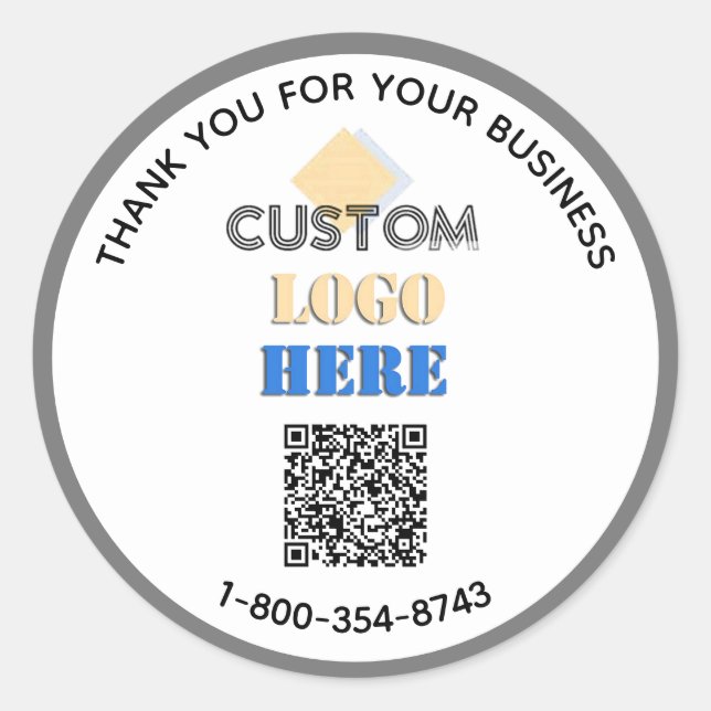 Business Thank You Your Logo QR Code Classic Round Sticker (Front)