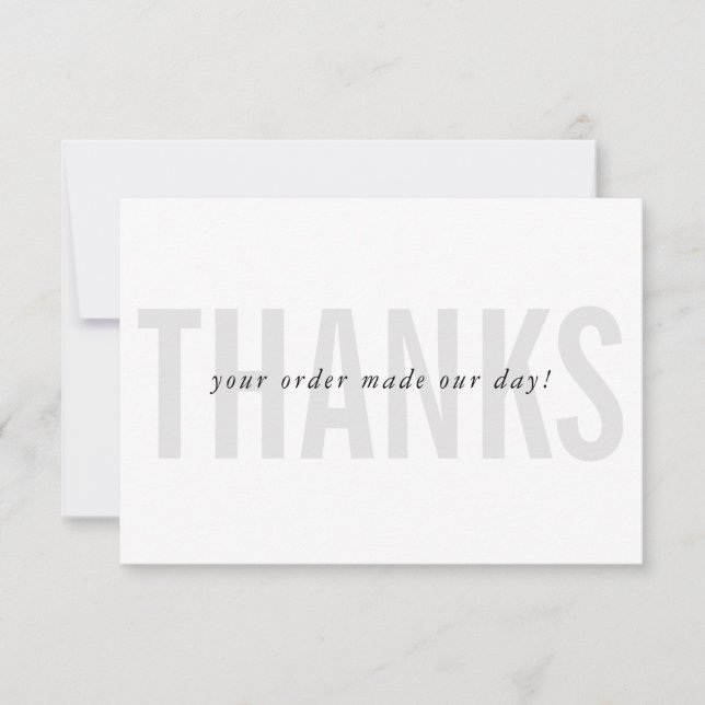 BUSINESS THANKS modern minimal order insert grey Thank You Card (Front)