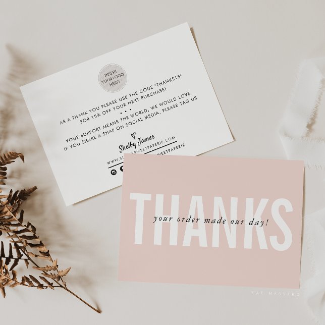 BUSINESS THANKS modern minimal order insert pink Thank You Card (Creator Uploaded)