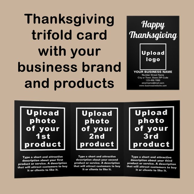 Business Thanksgiving Black Trifold Card (Thanksgiving black trifold card with your business brand and products or services.)