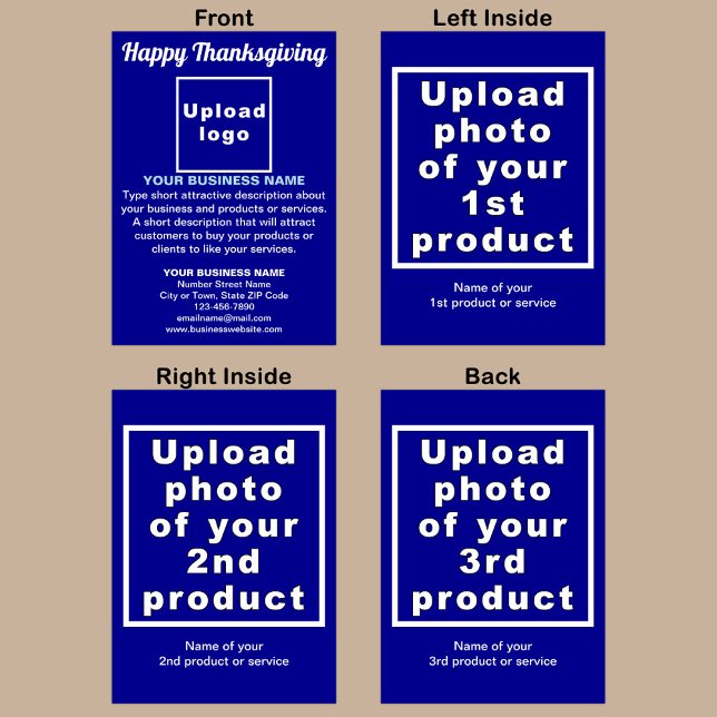Business Thanksgiving Blue Folded Holiday Card (Blue folded holiday card for Thanksgiving with your business brand and products or services.)