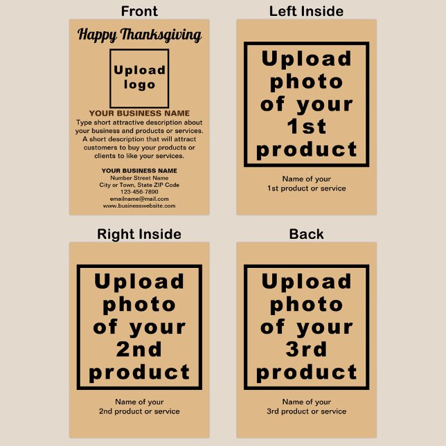 Business Thanksgiving Light Brown Folded Greeting Card (Light brown Thanksgiving folded greeting card with your business brand and products or services.)
