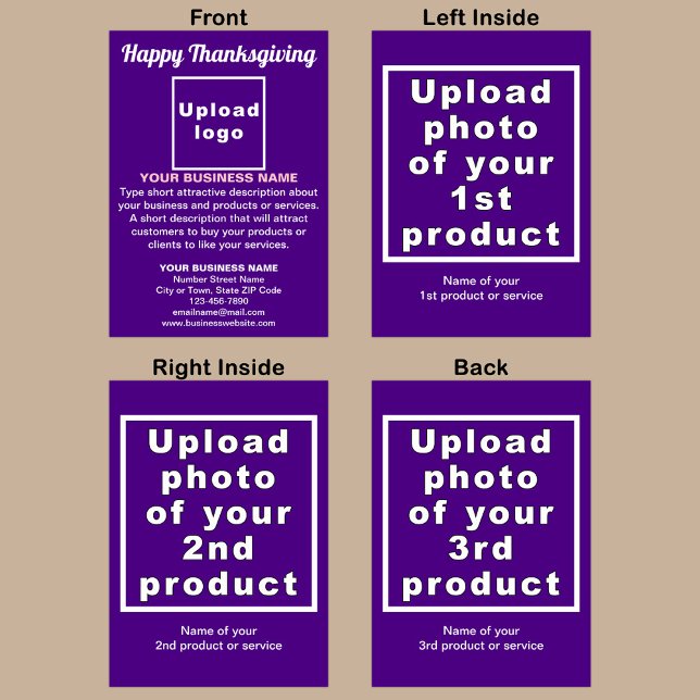 Business Thanksgiving Purple Folded Greeting Card (Purple Thanksgiving folded greeting card with your business brand and products or services.)