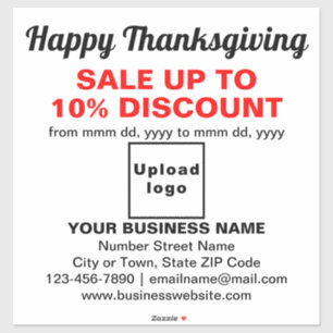 Business Thanksgiving Sale on White Vinyl Sticker