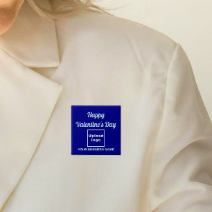 Business Valentine Greeting on Blue Square Button