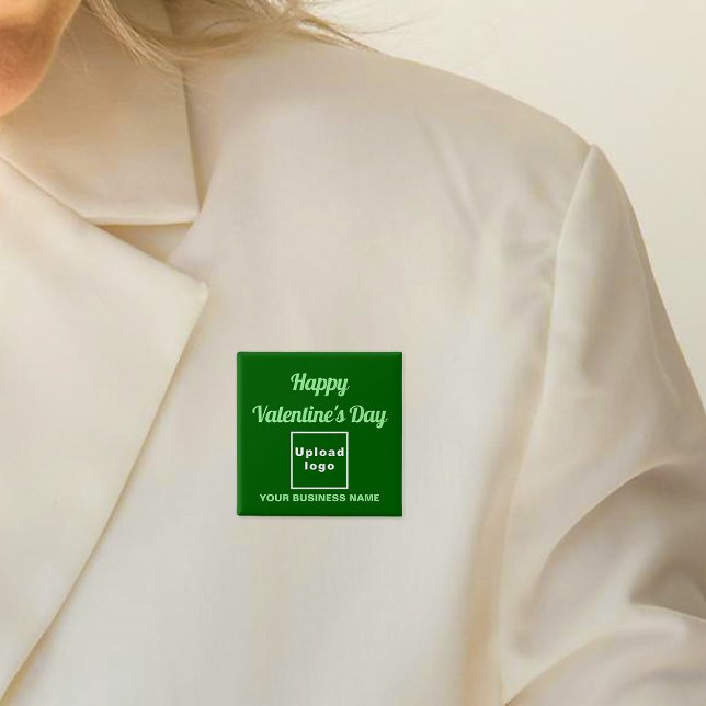 Business Valentine Greeting on Green Square Button (Business name and logo with Happy Valentine's Day greeting on green square button.)